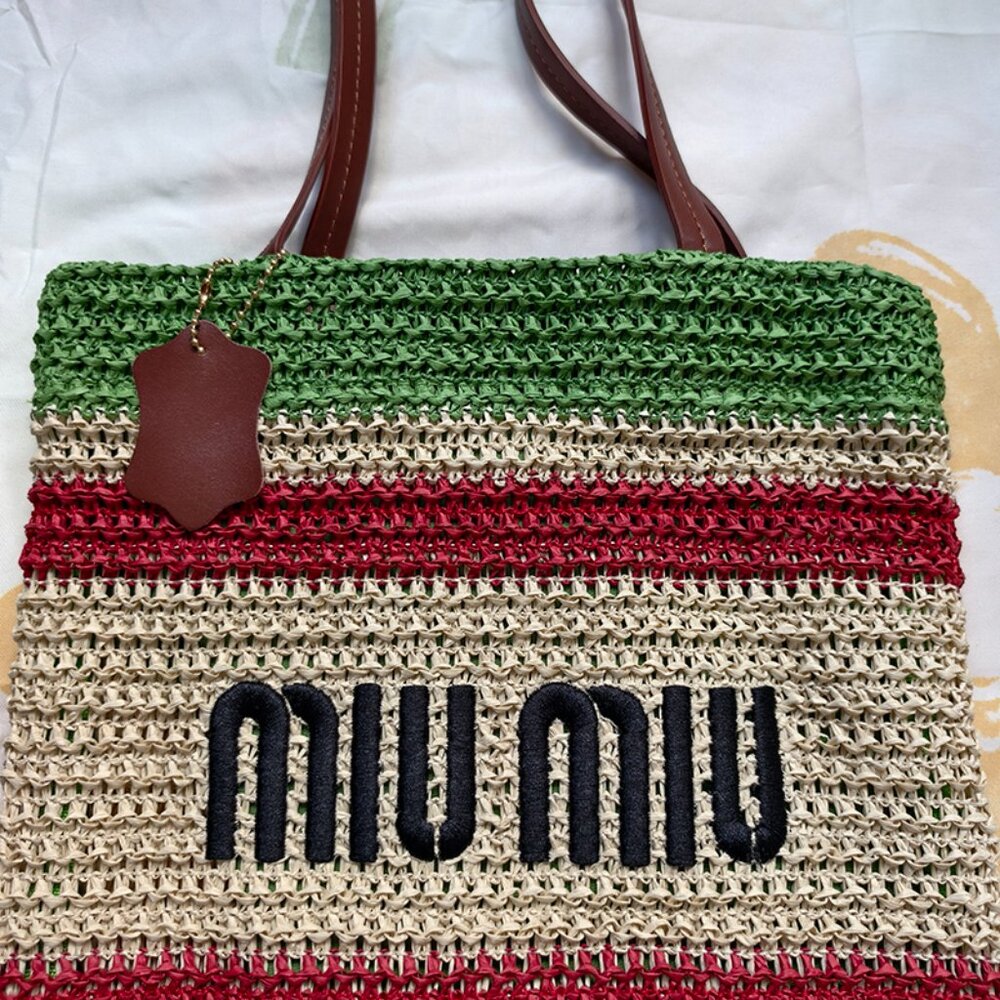 MiuMiu Green Woven Tote Bag - Picture 2 of 6
